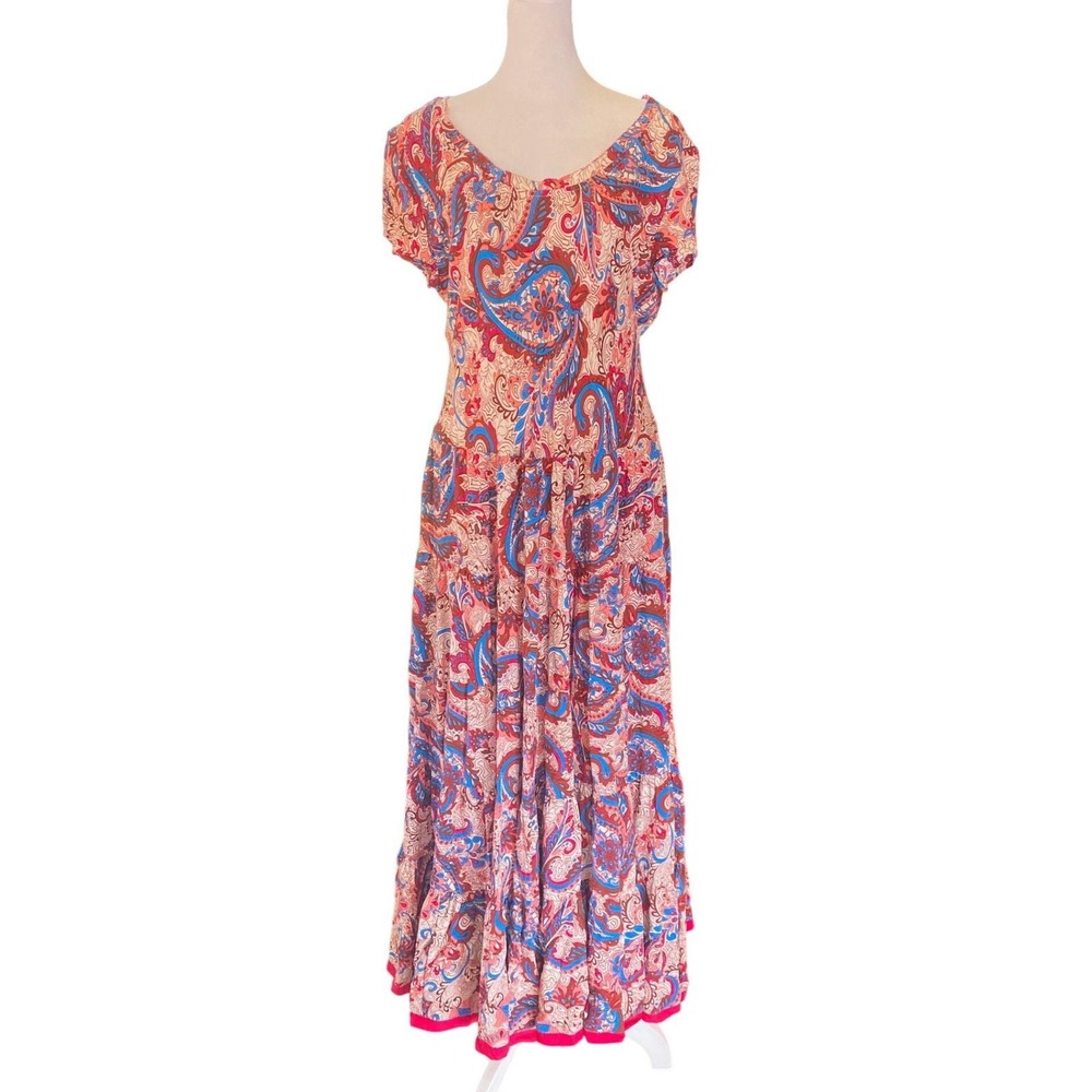 Soft Surrounding Paisley Pink Maxi Dress Short Sleeve Medium Boho Gypsy Festival
